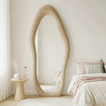 Full Length Mirror – Irregular Velvet Frame Full Length Mirror Safe Rounded Corner for Kids Room (Milk Tea, White, Black, Green, Pink, Blue) for Modern US Homes, clear stylish reflection, Ve