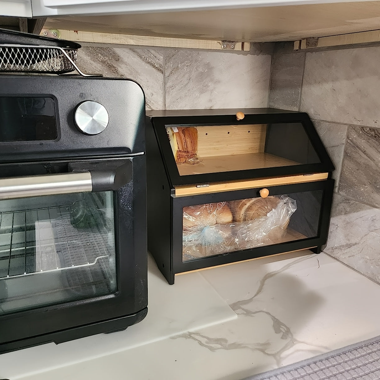 Premium Countertop Bread Storage Box – fresh-bread countertop organization, Double Layer Large Bread Box for Kitchen Counter Wooden Large Capacity Bread Storage Bin, designed for American homes, daily convenience and practical gifting