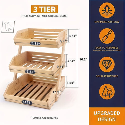 3-Tier Bamboo Produce Storage Rack – view 2
