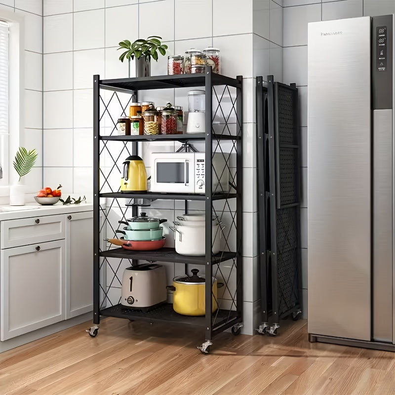 Versatile Adjustable Home Storage Rack – durable multi-purpose storage, 3 4 5 Layer Folding Storage Rack No Installation with Wheels Can Move Freely, designed for American homes, daily convenience and practical gifting