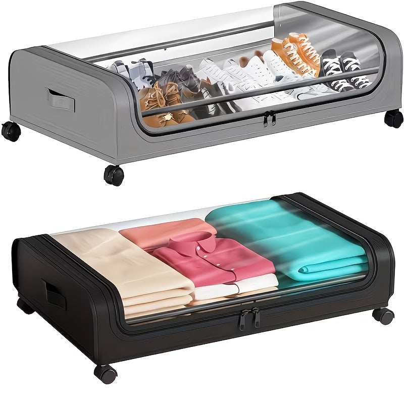 2pcs Under Bed Storage Organizer Metal Underbed Bins With Wheels And Lid Metal Underbed Storage Containers Under Bed Rolling Storage For Clothes, Bedding, Shoes, Blankets, Books, Under-Bed Storage