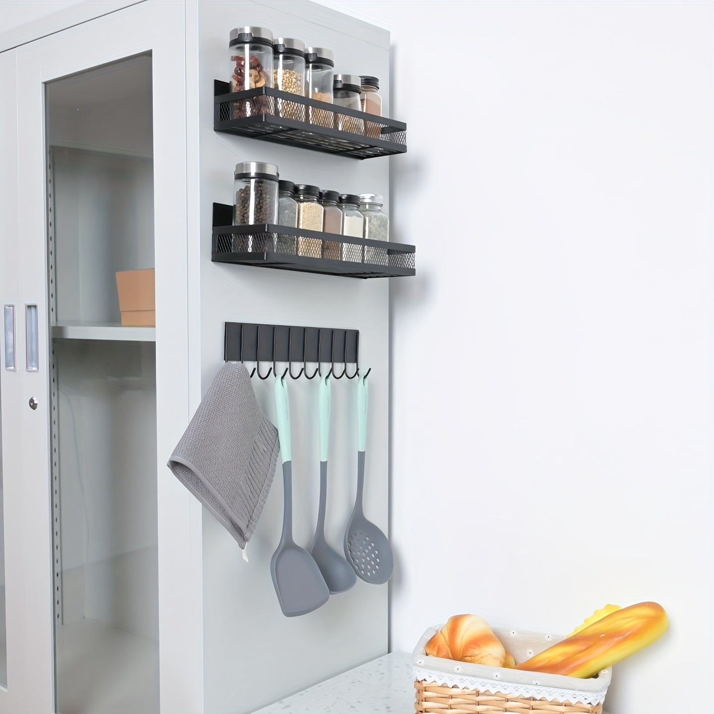 Heavy-Duty 2/3/4pcs Adjustable Home Storage Rack – durable multi-purpose storage, 2 3 4pcs Magnetic Spice Rack for Microwave Refrigerator Washing Machines Black Magnetic Shelf, designed for American homes, daily convenience and practical gifting