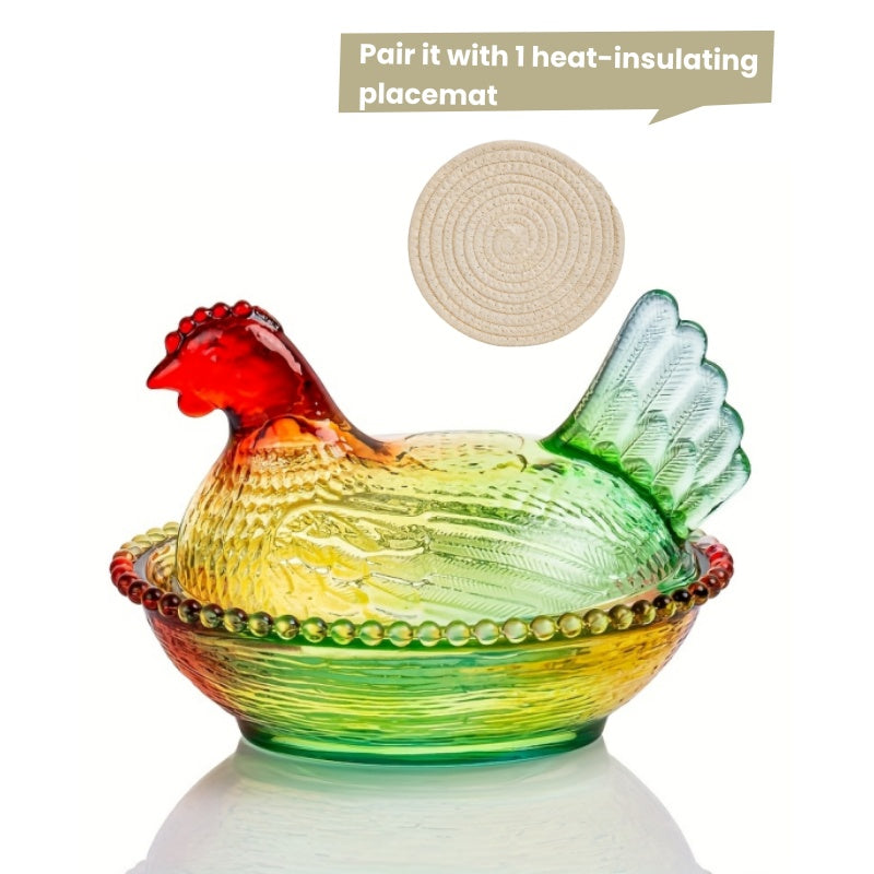 Smart Airtight Storage Jar Set – clear reusable pantry storage, Adorable Candy-Colored Chicken-Shaped Crystal Glass Storage Jar with Lid and Placemats - Perfect Table, designed for American homes, daily convenience and practical gifting