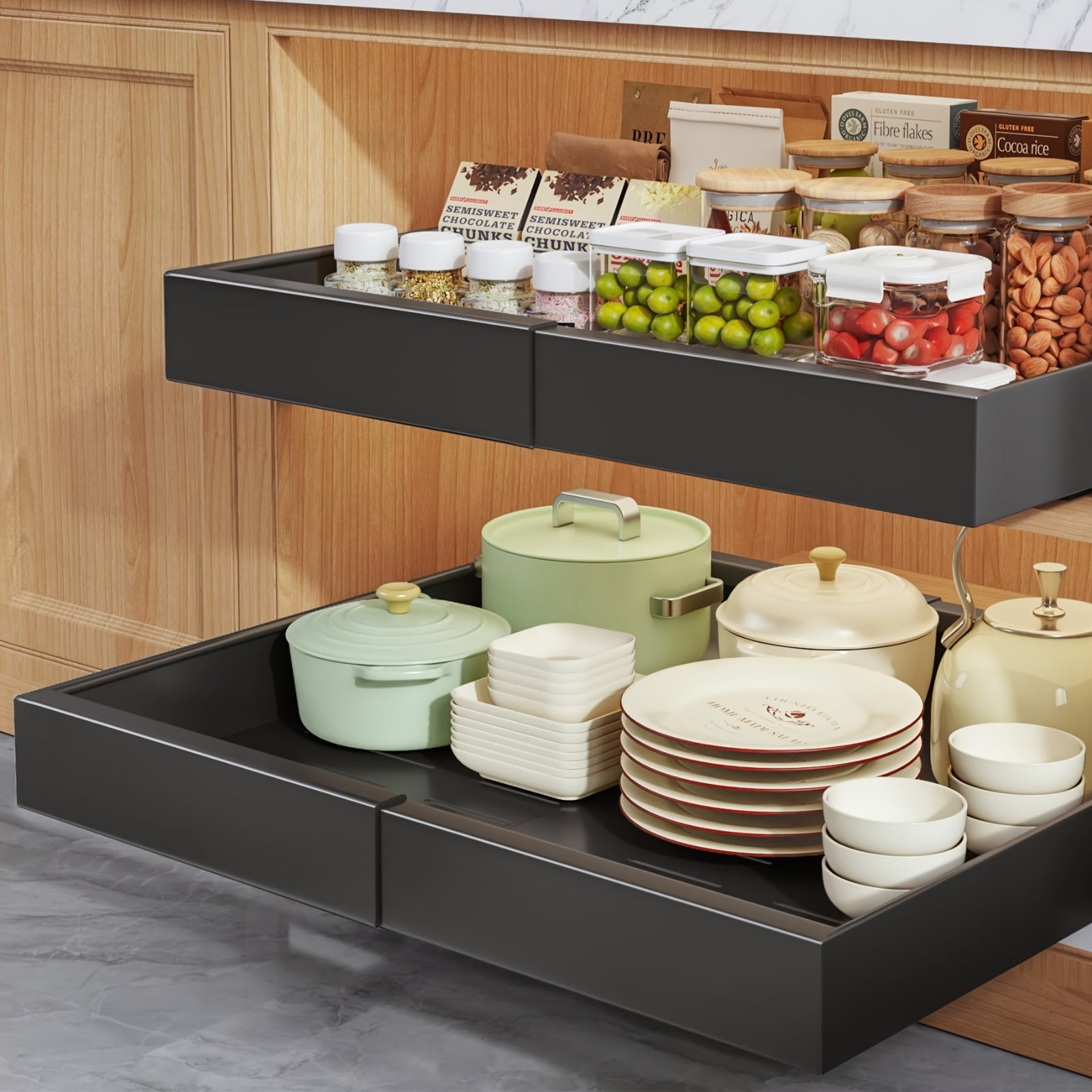 Easy-Access 2/4/6pcs Pull-Out Cabinet Organizer – smooth-access cabinet organization, 2 4 6pcs Expandable Pull Out Drawers for Kitchen Cabinets Sliding Storage Shelves Heavy, designed for American homes, daily convenience and practical gifting