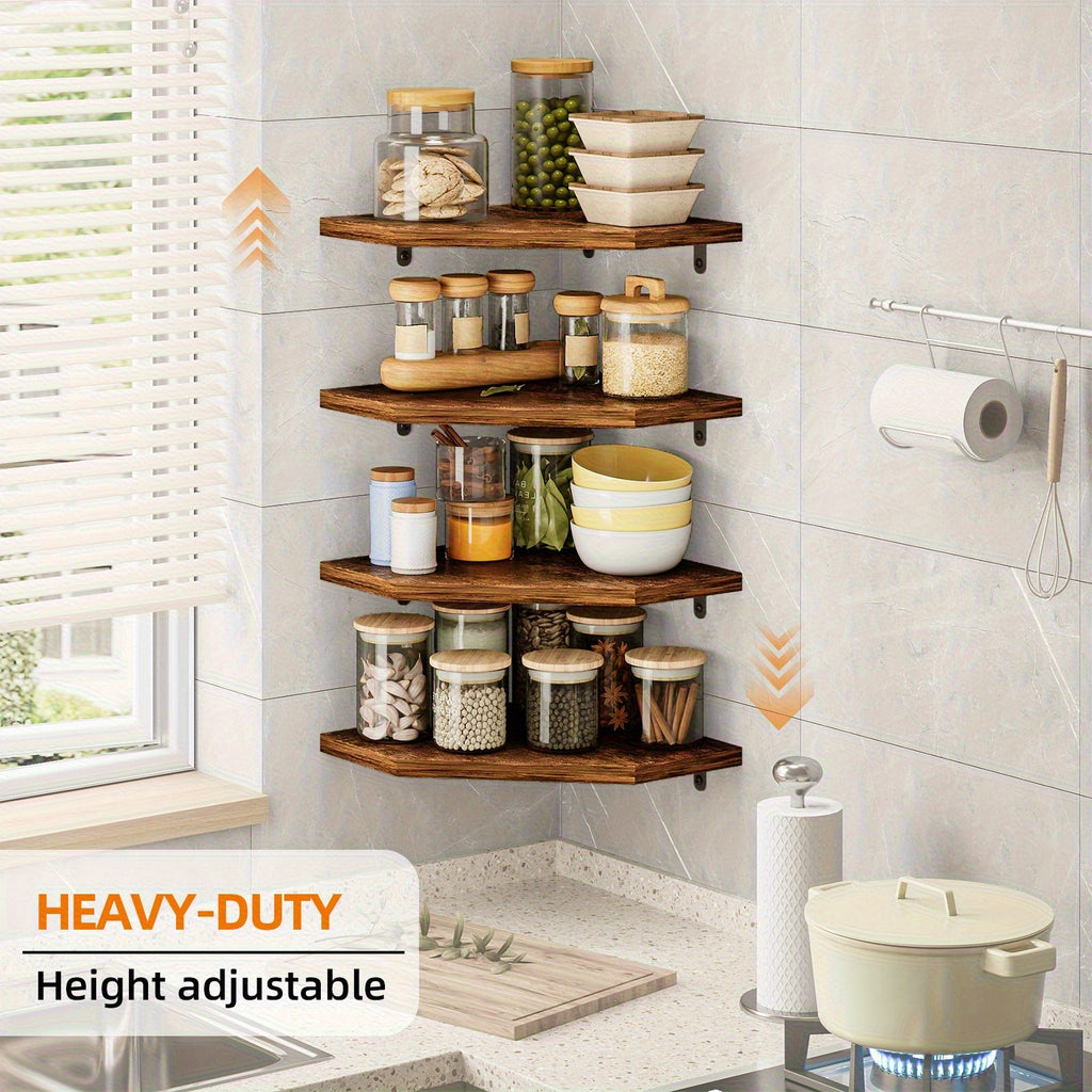 Kitchen Essential – TOMNK Wall Mounted Corner Storage Shelf, Floating Wall Unit With Edge Guard, Multifunctional Display Rack For Bedroom, Bathroom, Kitchen & Living Room, Home Wall Decor In