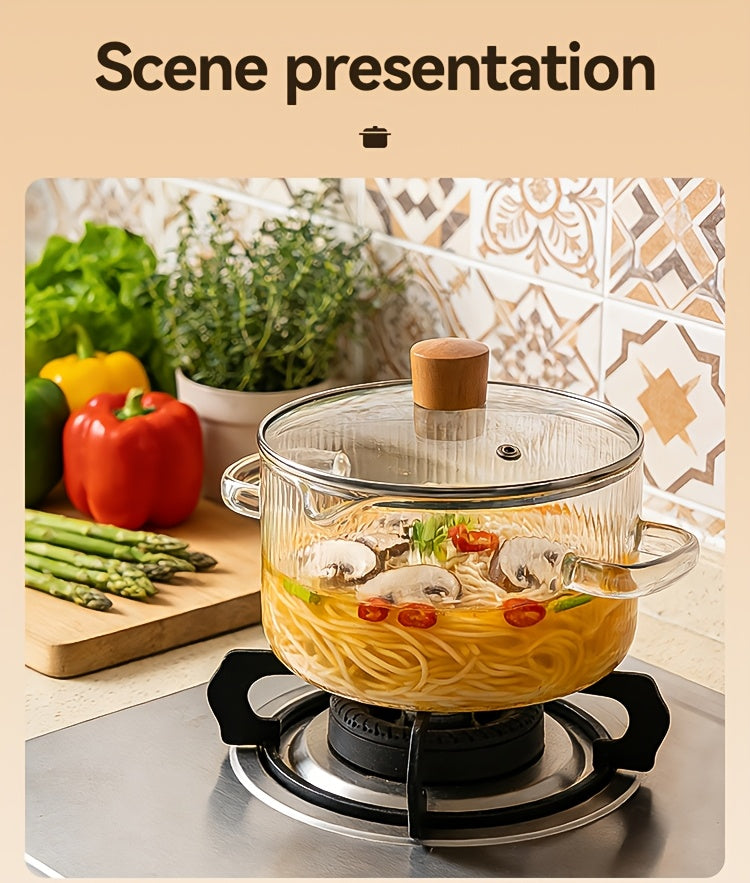 [2-Pack] Stovetop Safe Ribbed Glass Pots with Lids, 78Oz & 54Oz Saucepan for Soup Ramen Milk, Heat Resistant Borosilicate Cookware