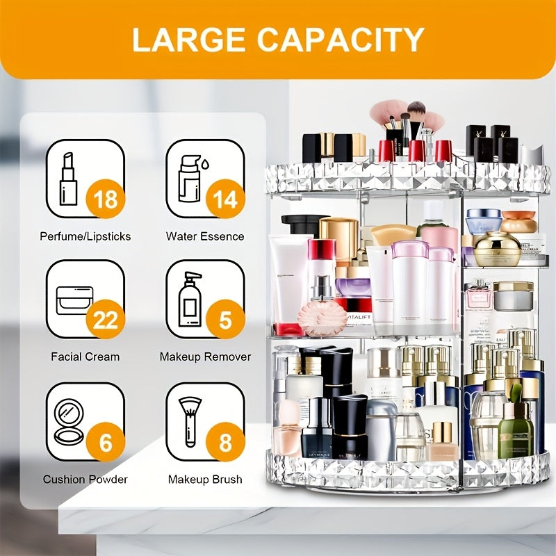 Smart Stackable Home Storage Bins – portable space-saving storage, 360 Degree Rotating Makeup Stand Large Capacity Makeup Product Storage Box 7 Adjustable Layers, designed for American homes, daily convenience and practical gifting