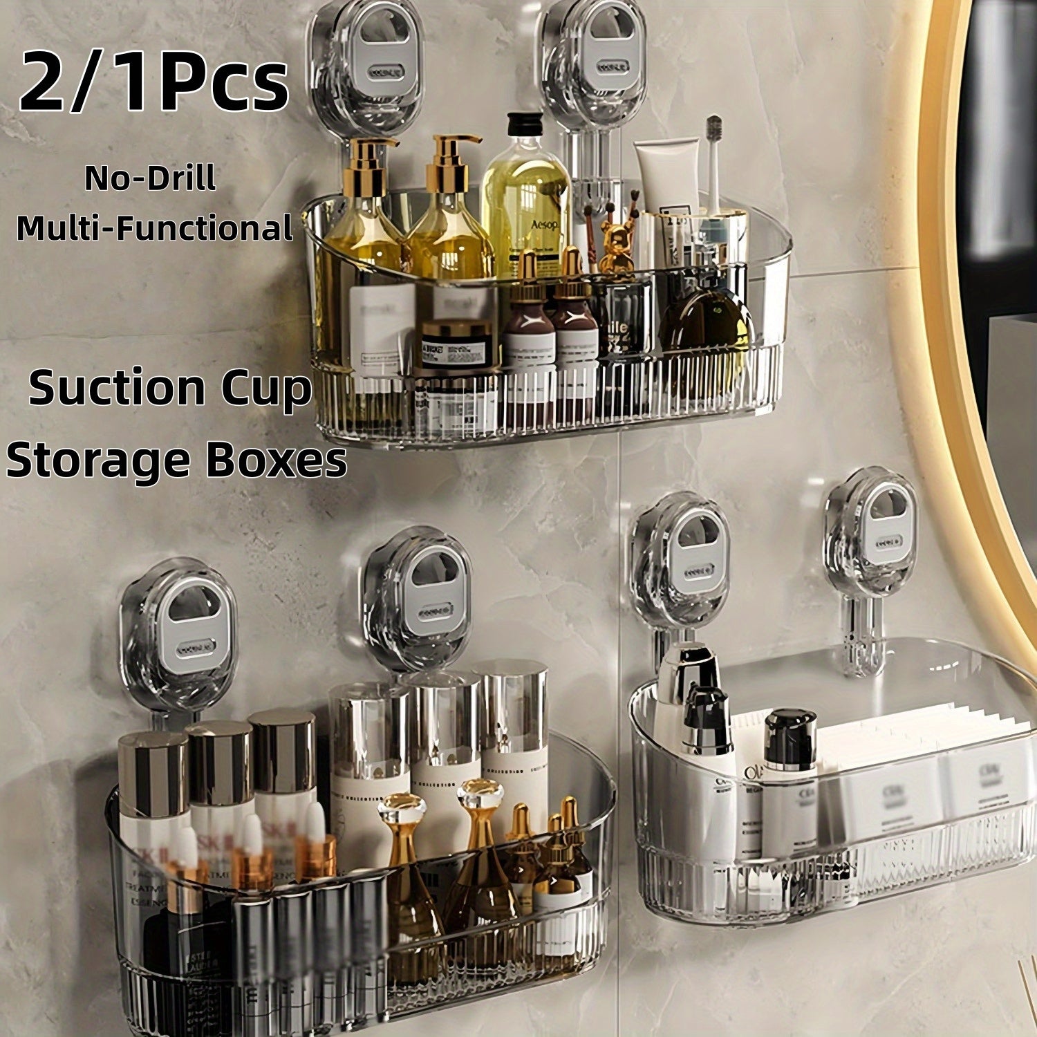 Compact Refrigerator Bottle Organizer – easy-access beverage storage, 2 1-Pieces No-Drill Multi-Functional Bathroom Kitchen Suction Cup Storage Boxes Durable Space-Saving Organizers with, designed for American homes, daily convenience and practical g