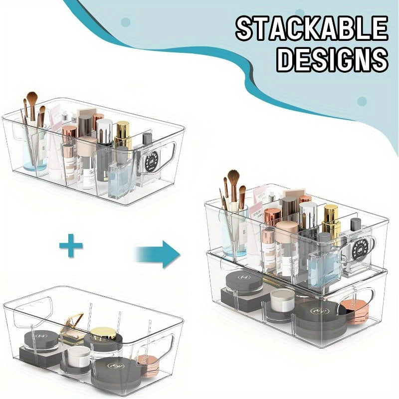 4/ 6/ 8 Transparent Stackable for food Storage Box With 3 Detachable Partitions For Food Storage Room Organization And Kitchen Storage Of Snacks, Stackable Refrigerator Kitchen Cabinets