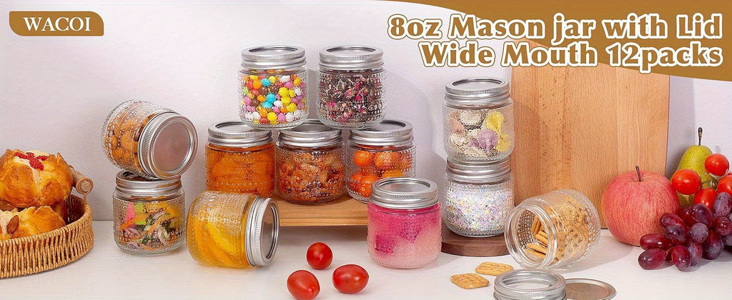 Modern 8oz Mason Jar Set – clear pantry organization, reusable lidded storage, designed for American kitchens, pantries, apartments, home organization, daily use and practical gifting