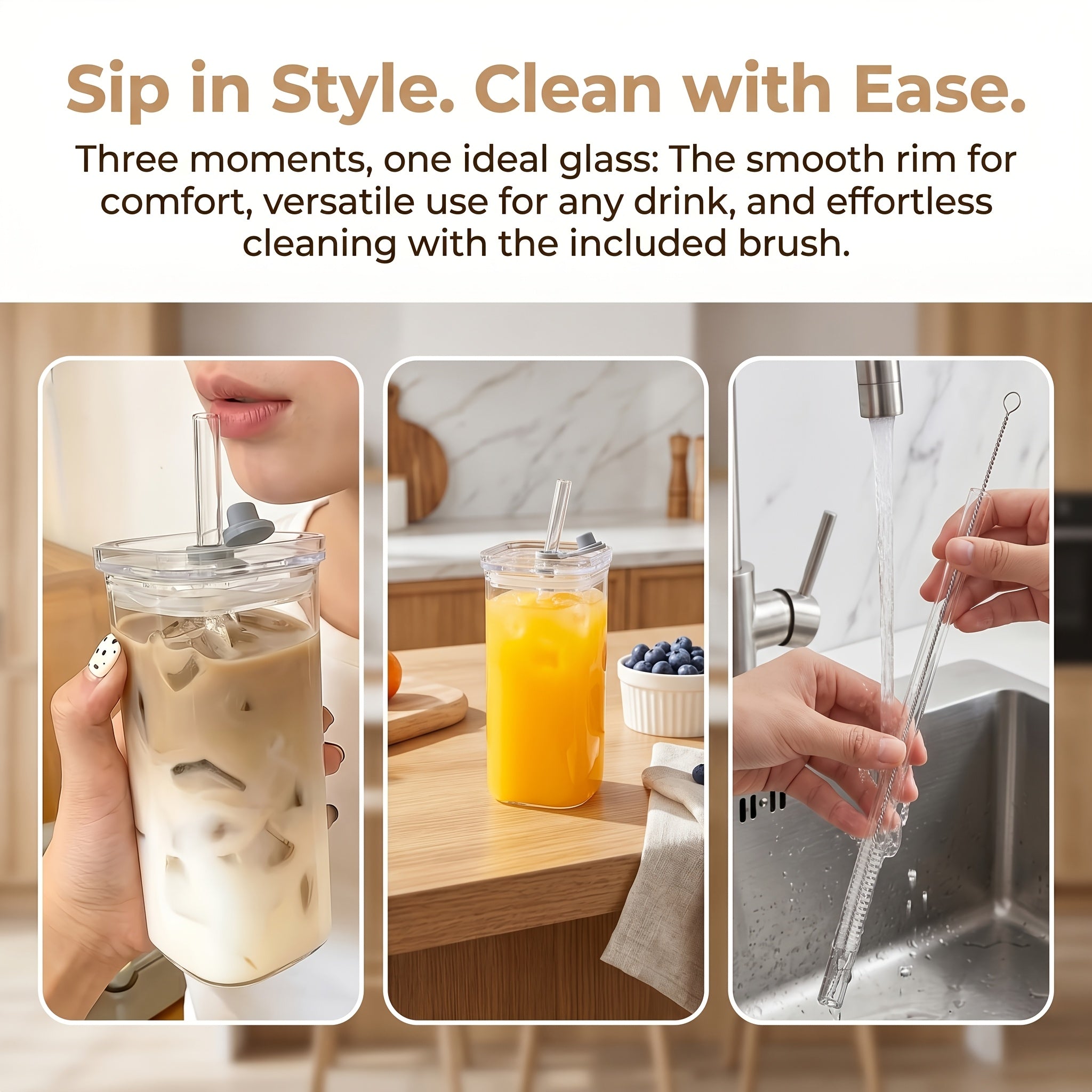 Compact 13oz Reusable Drinkware Set – easy-access beverage storage, Set of 4 Square Glass Cups with Lids 13oz Capacity Perfect Coffee Cups Includes, designed for American homes, daily convenience and practical gifting