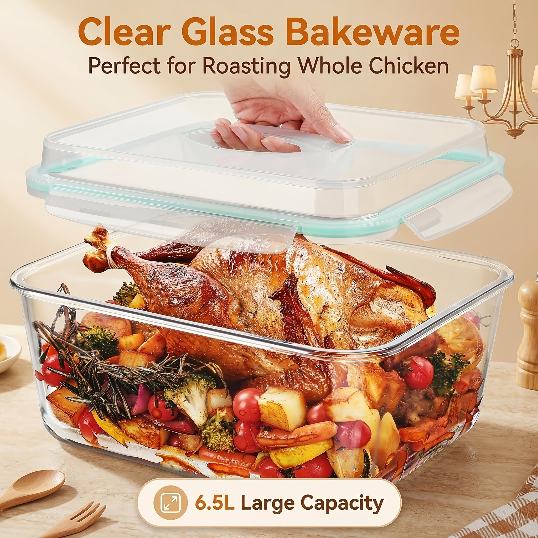Space-Saving 220oz Kitchen Baking Dish Set – oven-ready cooking and serving, 220oz Extra Large Glass Food Storage Containers with Snap Airtight Lids for Roasting Turkey, designed for American homes, daily convenience and practical gifting