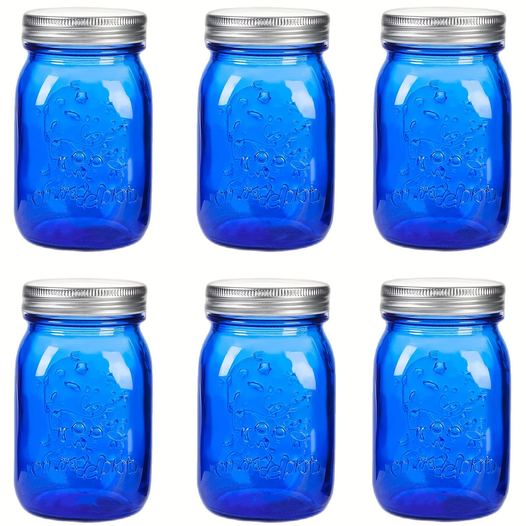 Amzcku 16 Oz Blue Mason Jars with Lids, Regular Mouth Canning Jars, 6 Pack Versatile Glass Containers for Storage, Canning, Pickling, Preserving, Fermenting, Crafts And Decoration