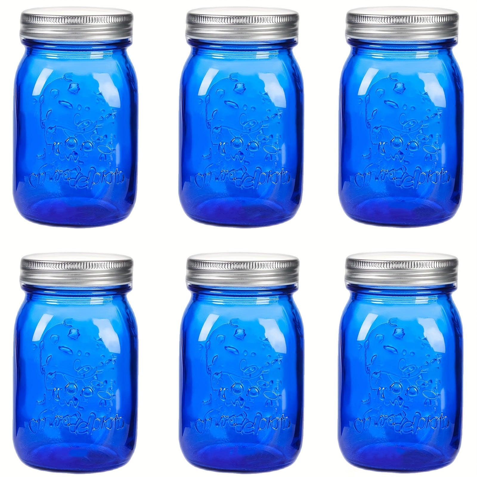 Amzcku 16 Oz Blue Mason Jars with Lids, Regular Mouth Canning Jars, 6 Pack Versatile Glass Containers for Storage, Canning, Pickling, Preserving, Fermenting, Crafts And Decoration
