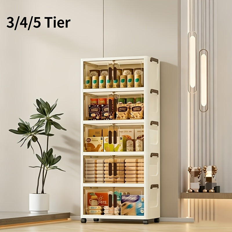 Smart Stackable Home Storage Bins – portable space-saving storage, 3 4 5-Tier Folding Storage Cabinet - Plastic Storage Box with Lid Stackable Wheeled, designed for American homes, daily convenience and practical gifting