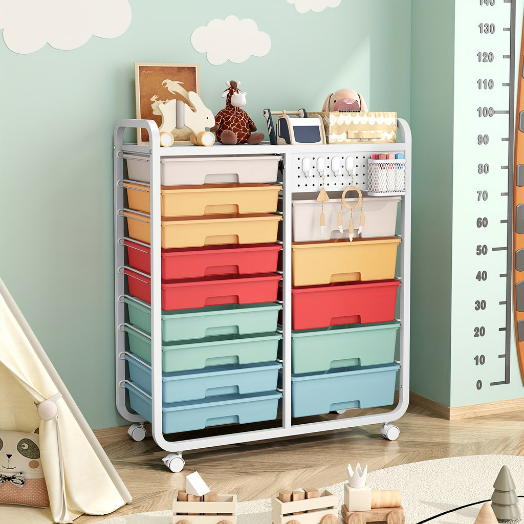 Space-Saving Pull-Out Cabinet Organizer – smooth-access cabinet organization, TOOLF 14-Drawer Rolling Storage Cart with Tabletop Pegboard Mobile Utility Cabinet on Wheels -, designed for American homes, daily convenience and practical gifting