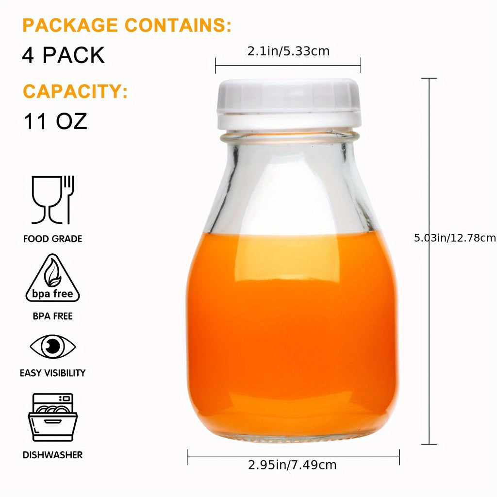 4/8/12/16pcs 11 Oz Glass Bottles, Glass Milk Bottles with Lids, Vintage Breakfast Shake Container, Vintage Drinking Bottles