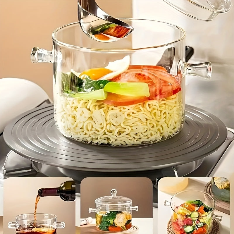 1 Set Of 2L/68oz Glass Pot with Lid, Open Cookware, Clear Soup Pot with Lid, Kitchen Small Tools, Kitchen Accessories, Kitchen Supplies, Suitable for Use In Restaurants