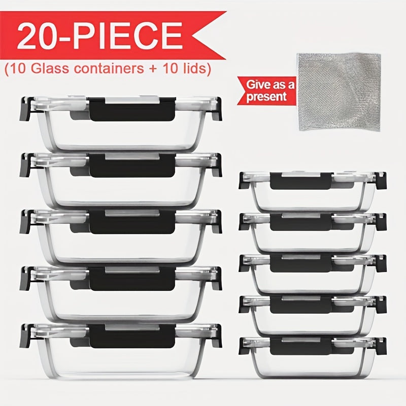 Drinkware – easy-access fridge organization, Stackable 20pcs Glass Food Container 10 Lids 10 C