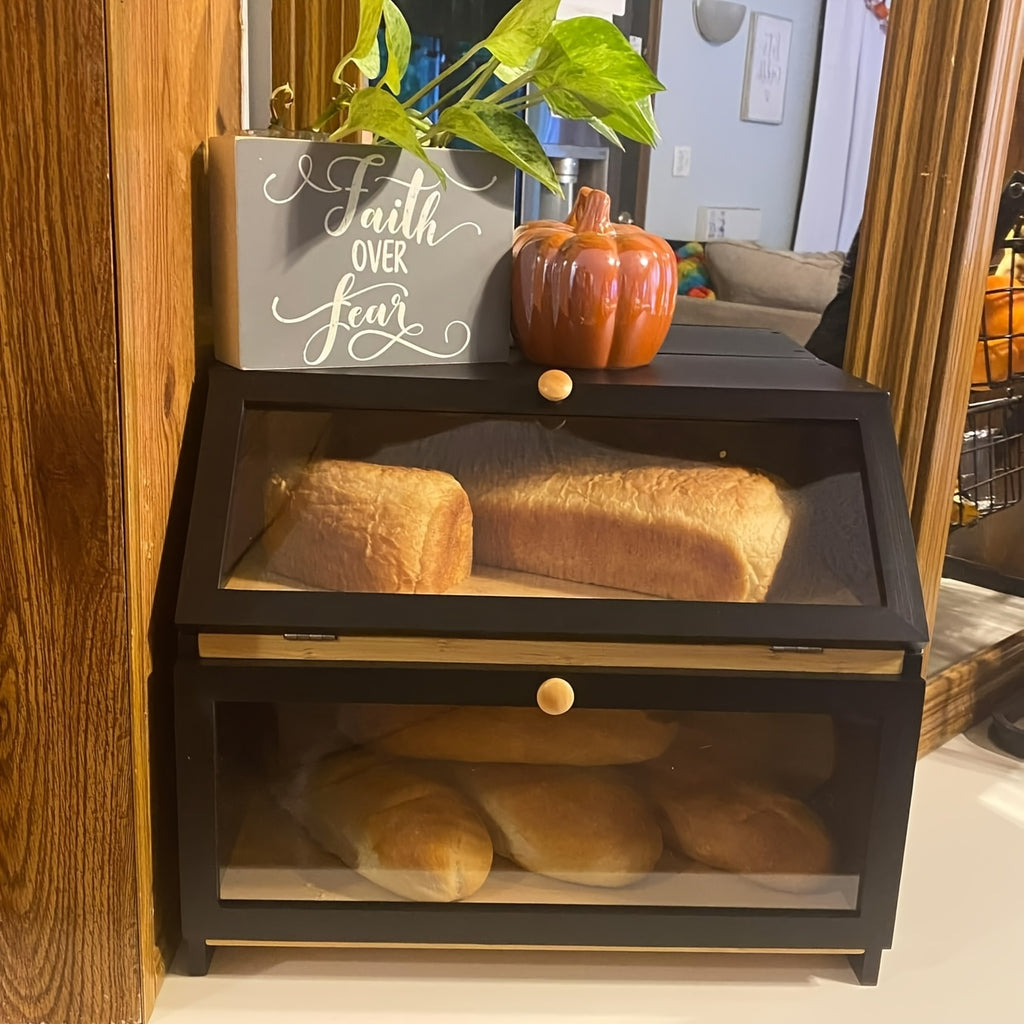 Premium Countertop Bread Storage Box – fresh-bread countertop organization, Double Layer Large Bread Box for Kitchen Counter Wooden Large Capacity Bread Storage Bin, designed for American homes, daily convenience and practical gifting