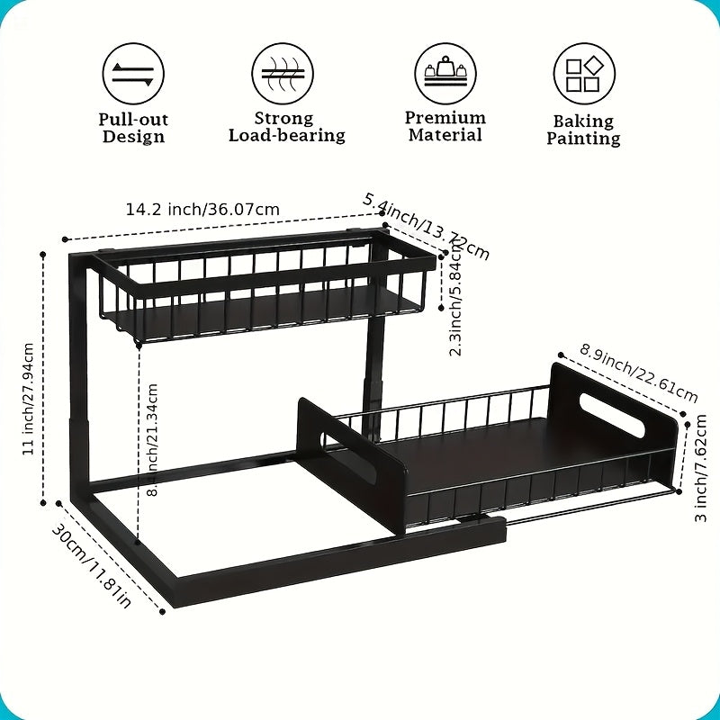 Kitchen Storage Organizer – 1/2pcs Kitchen Organizers And Storage, Kitchen Accessories, Utility Racks, Under Sink Organizer, Pull Out Cabinet Organizer, 2 Tier Slide Out Sink Shelf, Cabinet