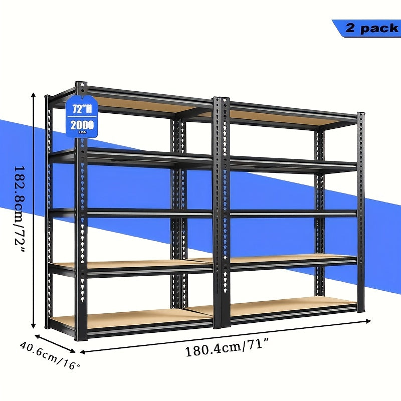 Storage Rack – 2pcs Heavy-Duty Metal Shelving Unit 60 72 Inch Hige 60 72 Sections 2000 Lbs