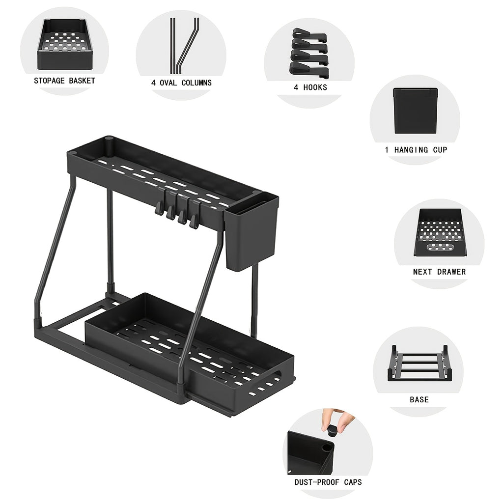 Home Organizer – 2pcs Under Sink Organizer with Sliding Shelves - Durable Pull-Out Cabinet Organize