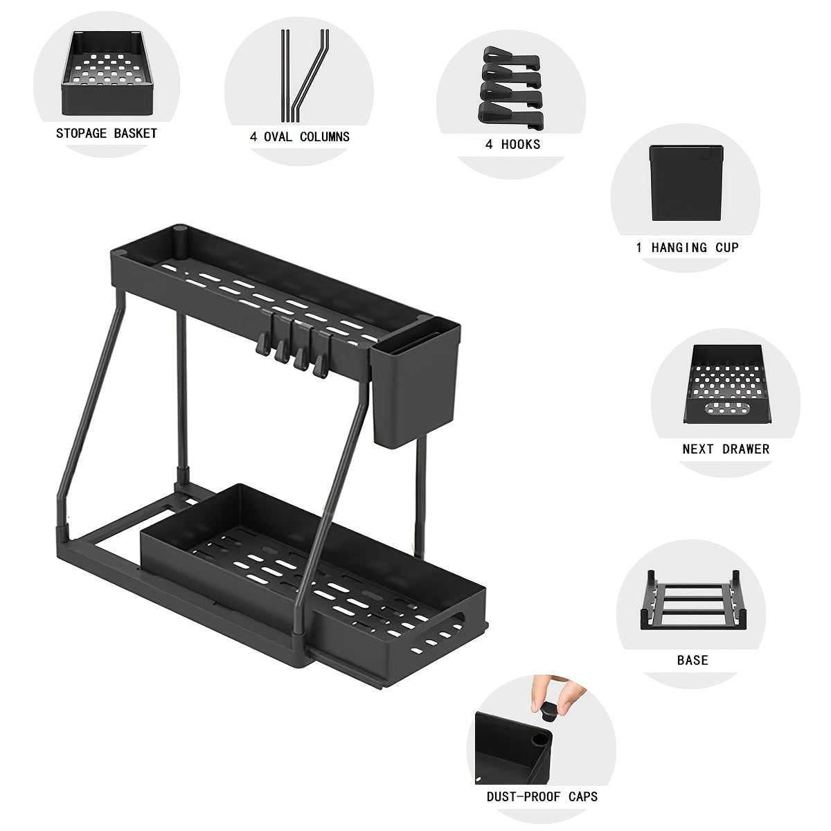 Home Organizer – 2pcs Under Sink Organizer with Sliding Shelves - Durable Pull-Out Cabinet Organize