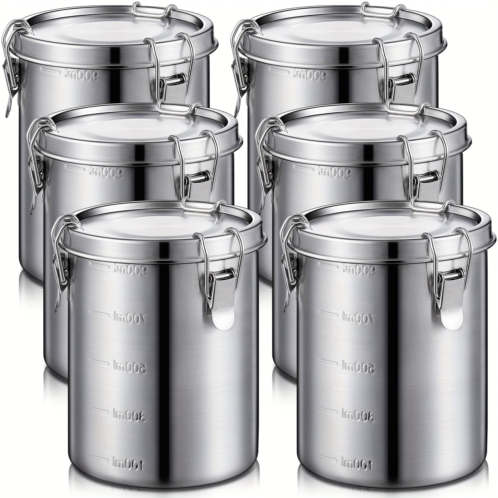 Heavy-Duty 6 Pack Airtight Storage Jar Set – clear reusable pantry storage, 6 Pack 34 Oz Stainless Steel Canisters Set Stainless Steel Airtight Food Storage Containers, designed for American homes, daily convenience and practical gifting