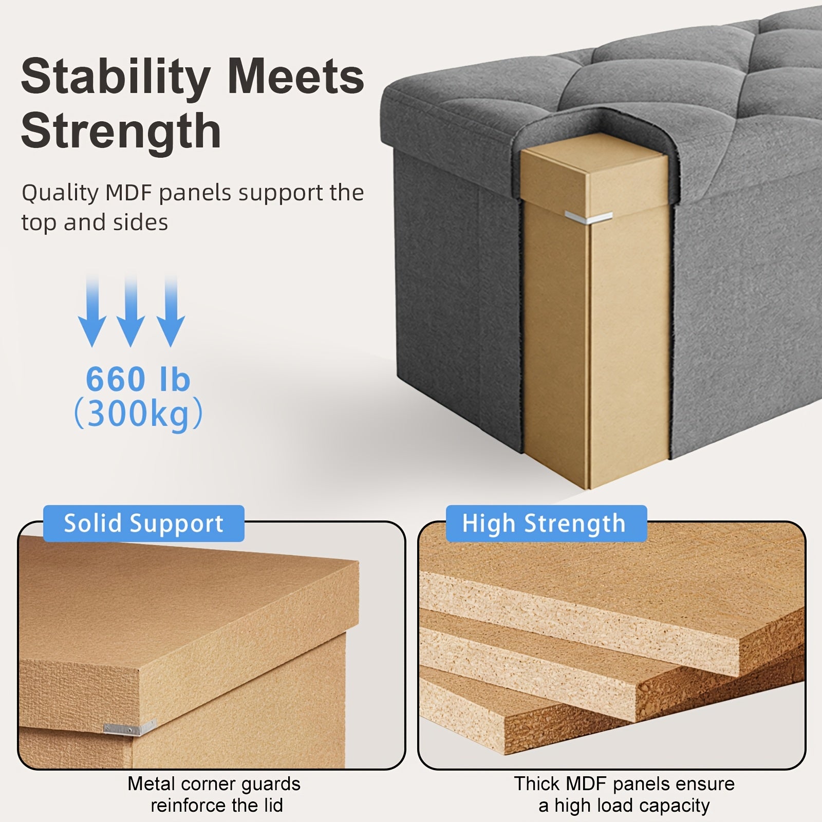 [Multi-Purpose Ottoman Bench] Heavy-Duty Multi-Purpose Folding Storage Ottoman Bench with Seat | Indoor/Outdoor, Space-Saving Design, Non-Porous Easy-Clean Surface - Perfect for Living Room, Bedroom, Patio, Garden Tool Storage - Gray Organizer Bench