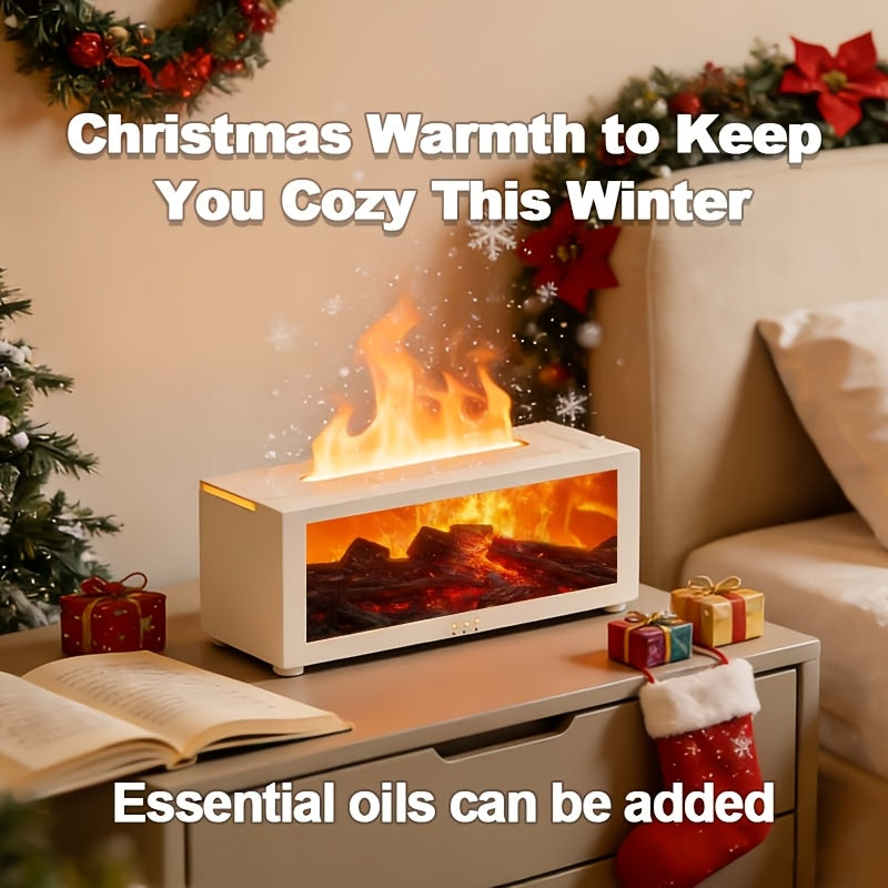 Local Warehouse USB-Powered Simulated Flame Fireplace Humidifier, with Periodic Shut-off Function, Warm Ambient Lighting, and the Ability to Add Aromatic Essential Oils. Suitable for Homes, Schools, Offices, and as a Holiday Gift. An Ideal Choice