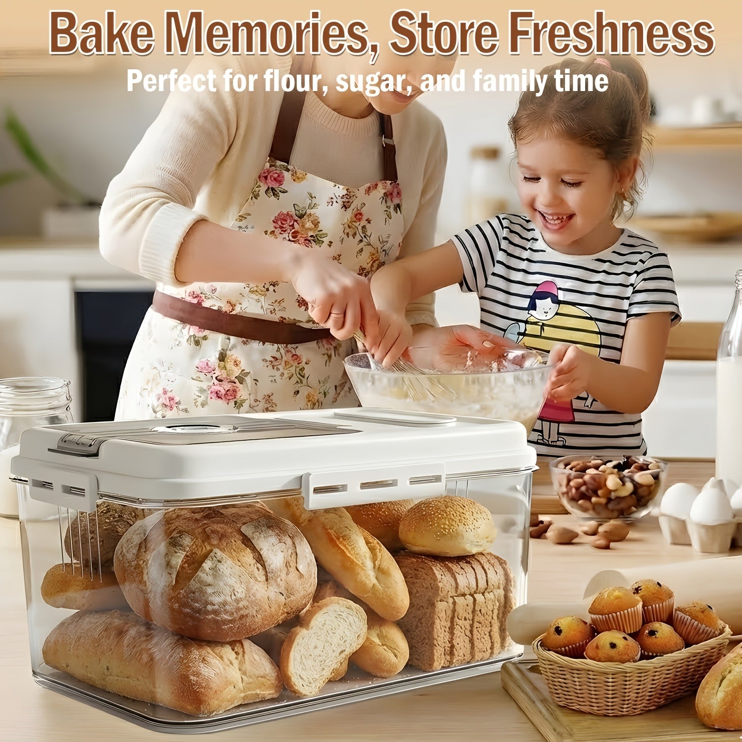 for bread Bin And for bread Bins for Kitchen, White Airtight Flip-Top for bread Storage Container for Kitchen Countertops, Moisture-Proof Pest-Resistant, with Free Measuring Cup for Bread, Cereal And Fruit Storage