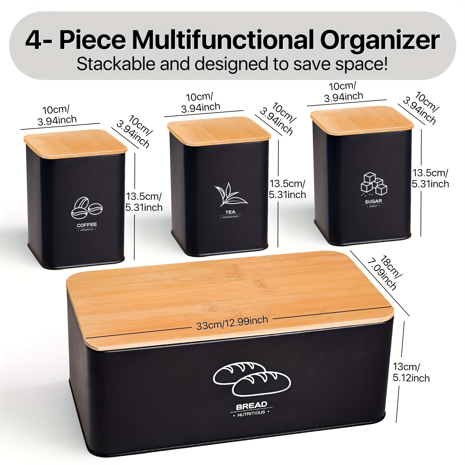 Metal Bread Box for Kitchen Countertop with Coffee Sugar Tea Kitchen Storage Containers, Bread Box And Canisters Set for The Kitchen with Lid, Classic Bread Tin with Lid for Loaves, Large Capacity