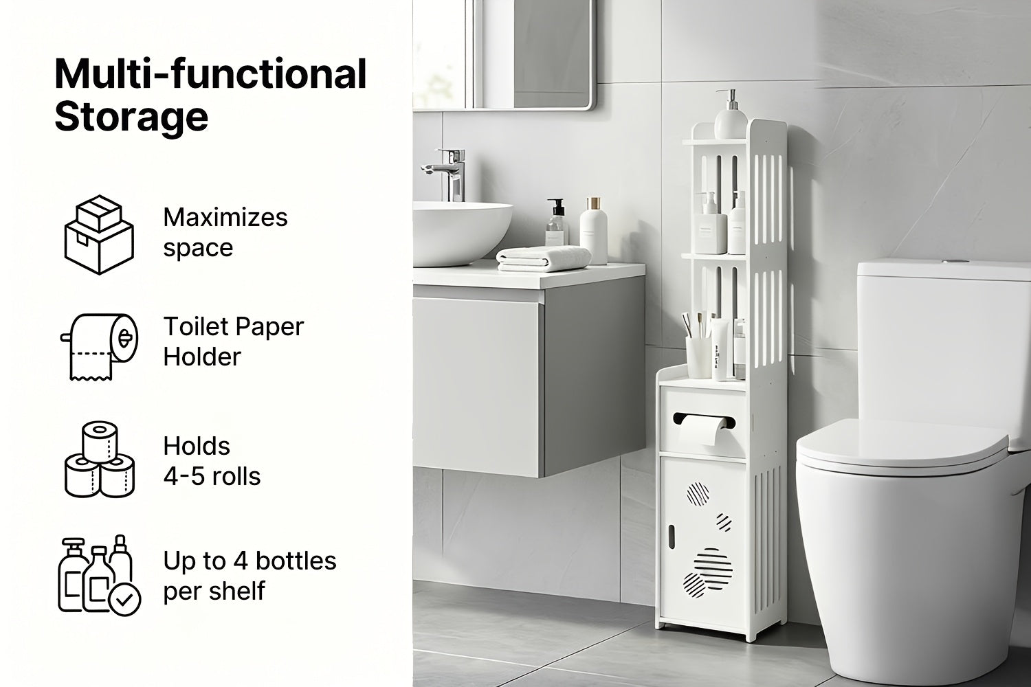 Smart 1pc Stackable Home Storage Bins – portable space-saving storage, 1pc Large Capacity Bathroom Organizer Toilet Paper Holder Waterproof And Dustproof Commercial Bathroom Organizer, designed for American homes, daily convenience and practical gift