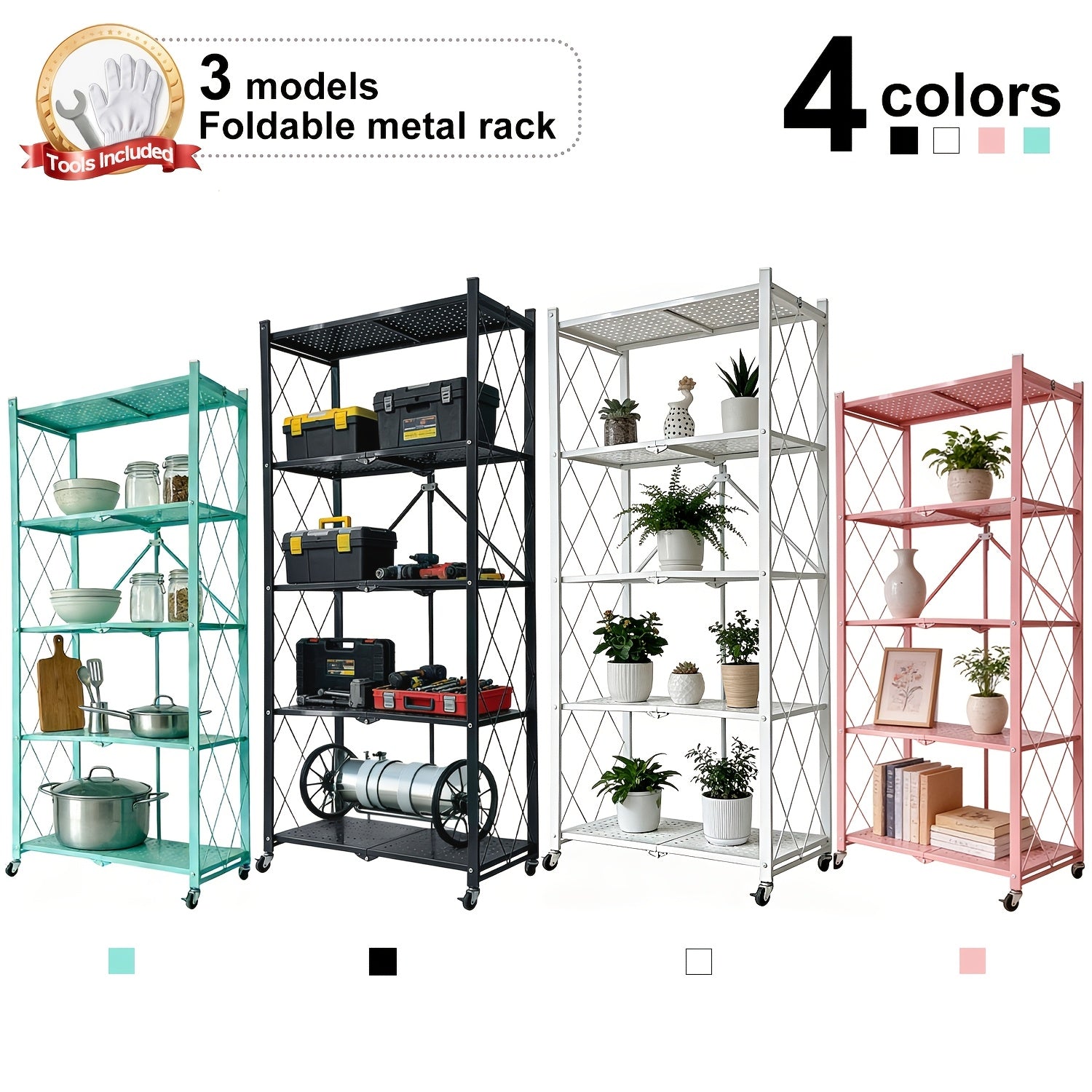 Premium Adjustable Home Storage Rack – durable multi-purpose storage, Foldable Metal Storage Rack Requiring No Installation Designed with Foldable Lockable Casters Practical And, designed for American homes, daily convenience and practical gifting