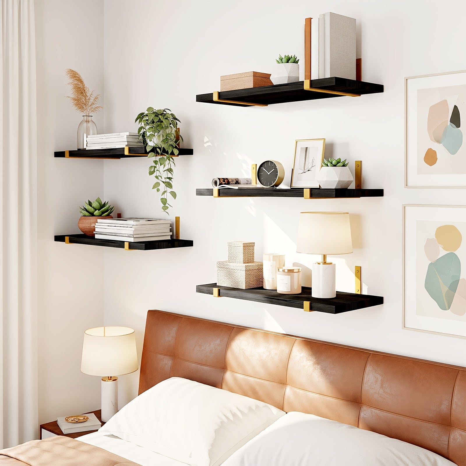 TOMNK 5pcs Rustic Floating Shelf Set, Size 15.8x4.7 Inches, Suitable for Bedroom, Living Room, Kitchen, Bathroom, Home Decor, Laundry Room, Office, and Plant Display - Rustic Wooden Wall Storage Shelves, Floating Shelves