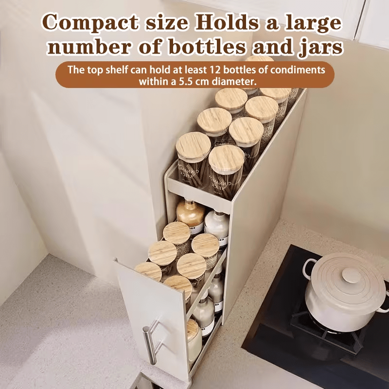 A Two-Tier Kitchen Storage Rack with Magnetic Hooks And a Cutting Board Holder, Ideal for Organizing Condiments, Tea Cups, Spices, Herbs, And Water Bottles. This Pull-Out Multipurpose Spice Box Is a Perfect Solution for Countertop Organization