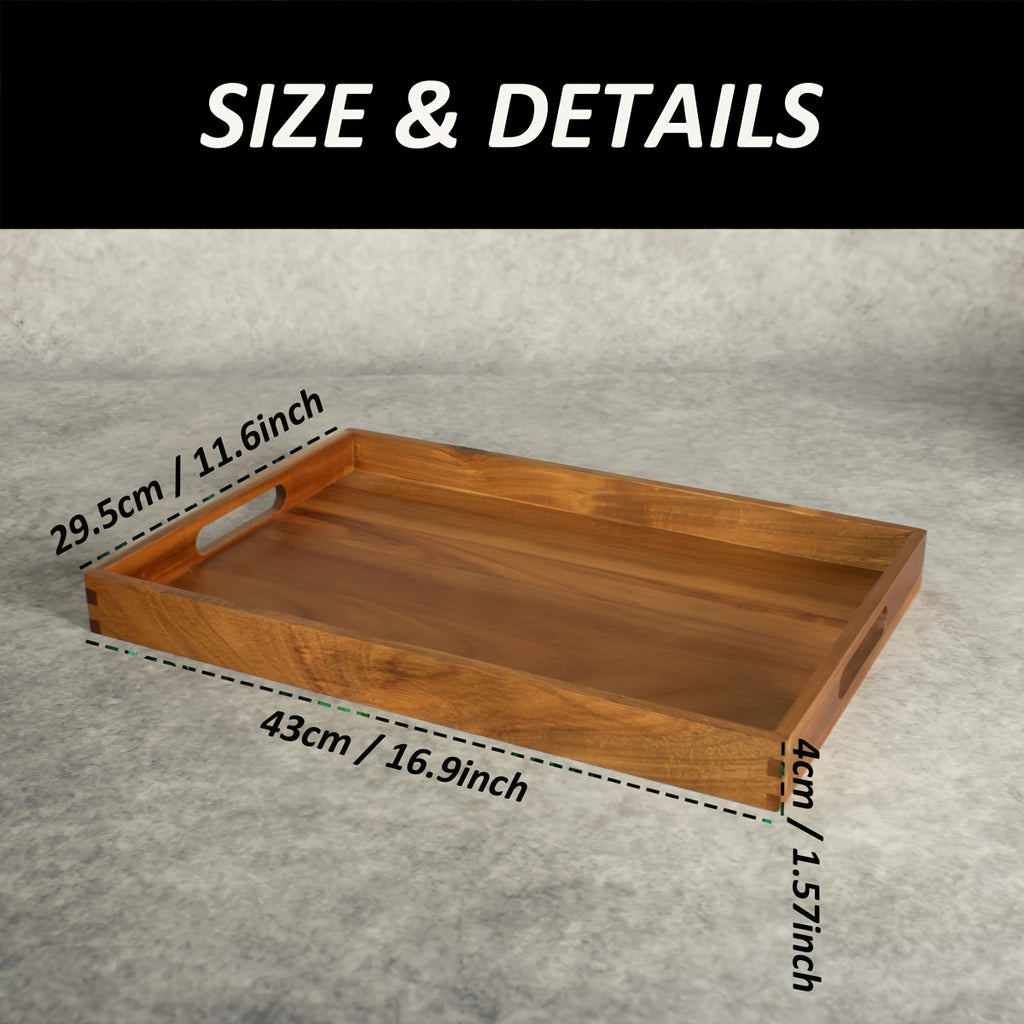 Premium 1/2pcs Home Storage Organizer – space-saving everyday organization, 1 2pcs 17in Large Acacia Wood Ottoman Tray with Handles Decorative Wooden Serving Tray, designed for American homes, daily convenience and practical gifting