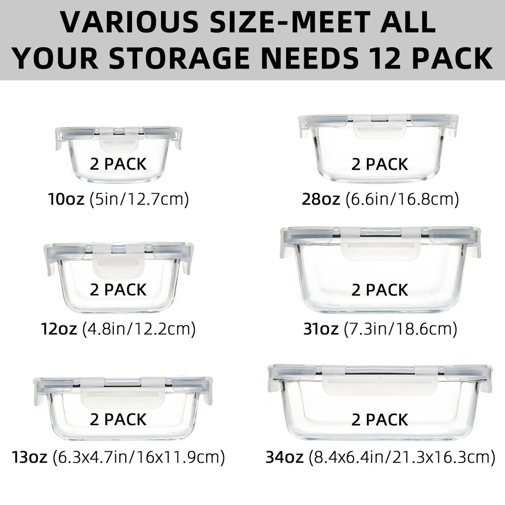 Easy-Access 12pcs Glass Meal Prep Container Set – leak-resistant reusable meal prep, 12pcs Glass Food Storage Containers with Lids Meal Prep Pantry Kitchen Storage Containers for, designed for American homes, daily convenience and practical gifting