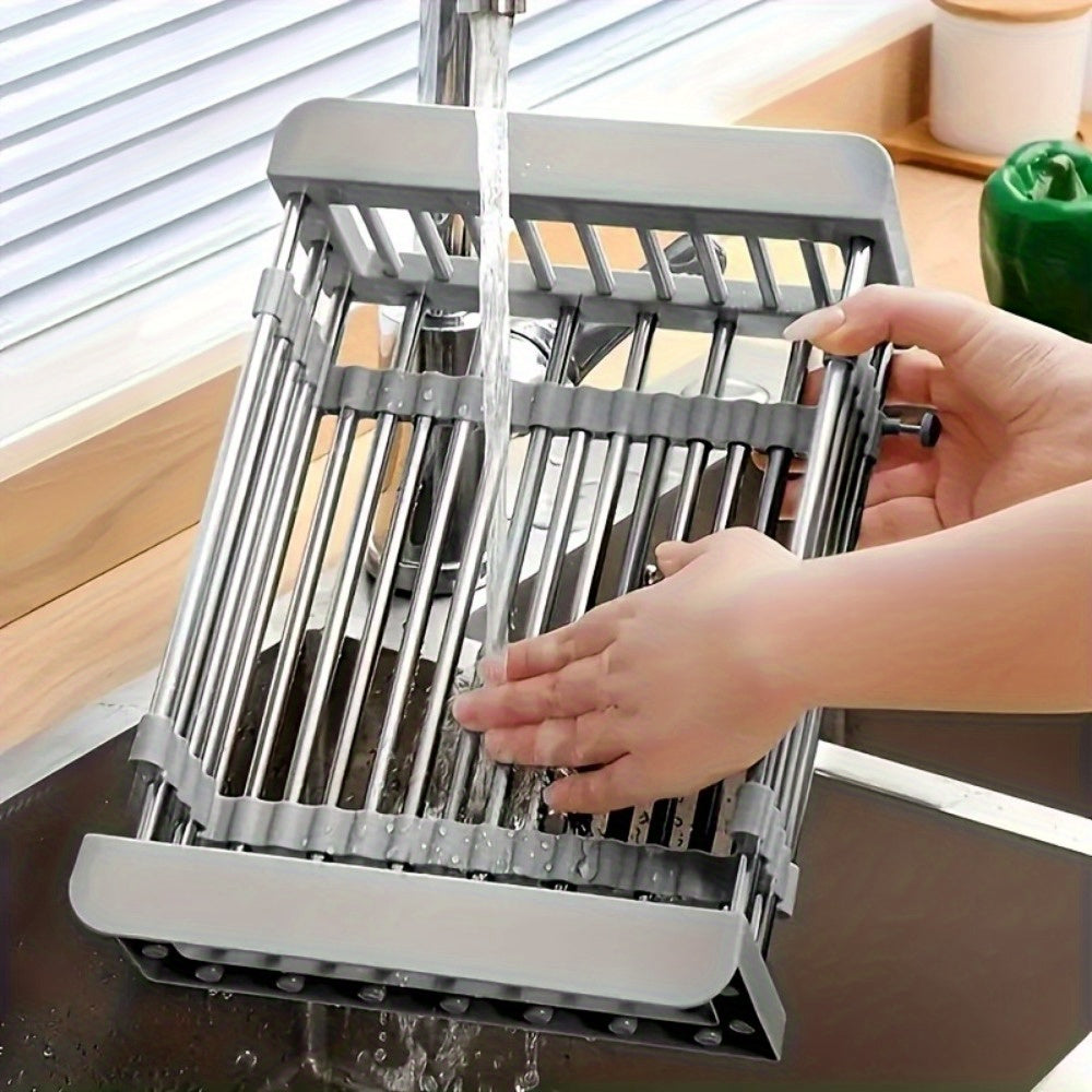 Kitchen Essential – Adjustable Expandable Sink Storage Rack With Shelves, Foldable Draining Basket, Multi-layer Kitchen Dish Rack, Space-saving/Metal Design, Efficient G, Dish Rack, Sturdy S
