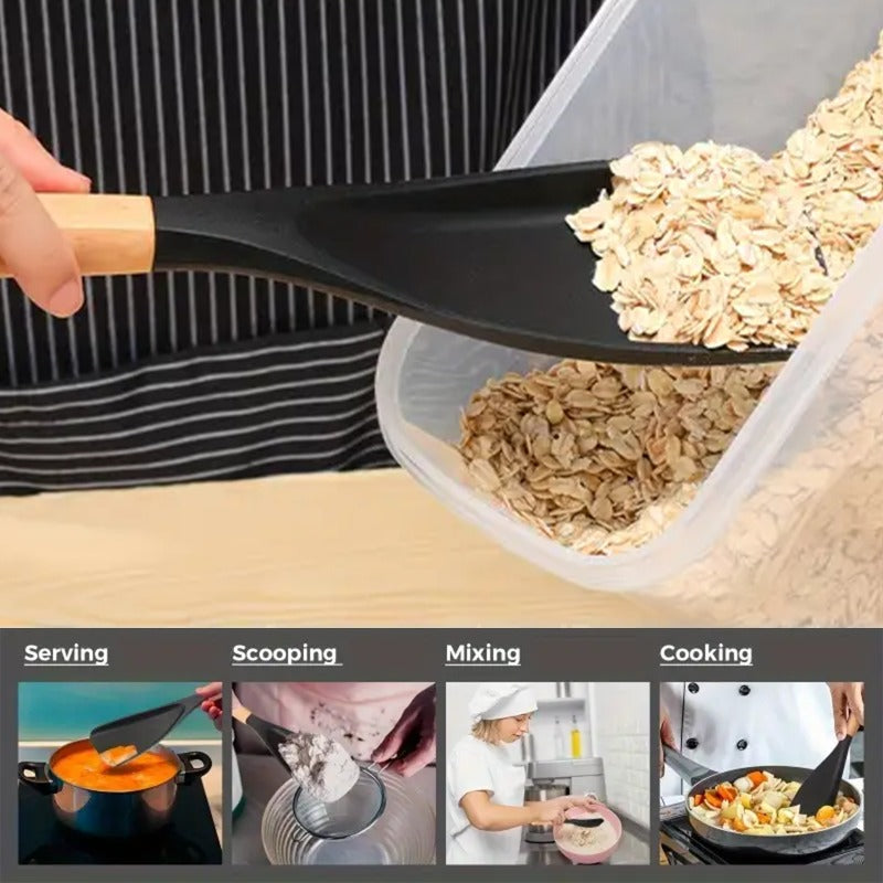 The Ultimate Silicone Kitchen Tool Set: 2/4pcs 12-Inch Utensils for Frying, Baking, Mixing & Serving - Wood Handle Stay-Cool Grip, Perfect for Non-Stick Cookware