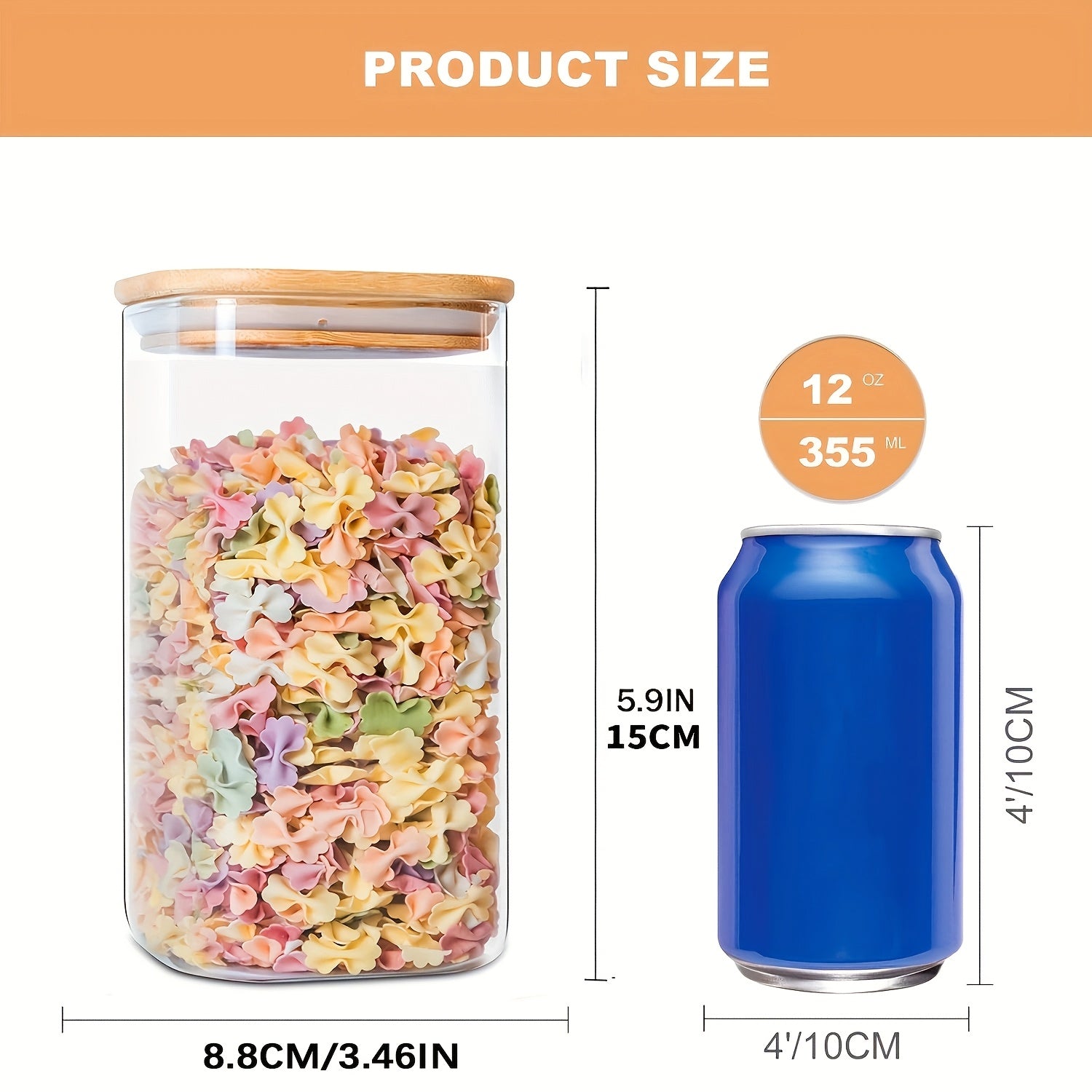 6pcs Large Glass Storage Jars, 37oz Hedonic Jars, Clear Glass Food Storage Containers with Airtight Bamboo Lids, for Candy, Biscuits, Rice, Sugar, Flour, Pasta, Nuts And Spice Jars