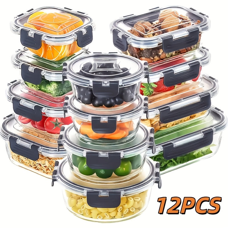 Food Storage Containers – Multi-Purpose 24pcs Glass Meal Prep Container Set – leak-resistant lids, reusable
