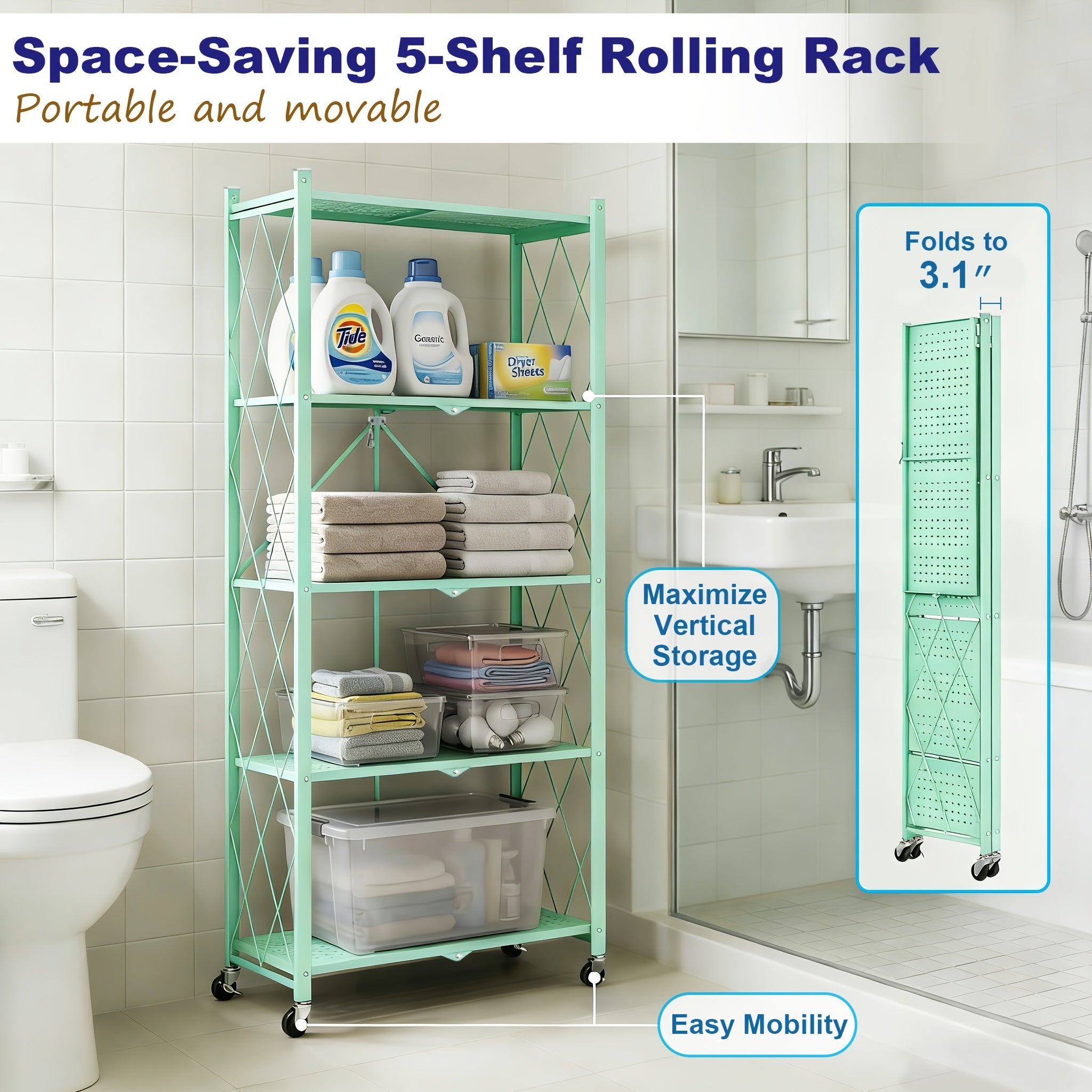 Premium Adjustable Home Storage Rack – durable multi-purpose storage, Foldable Metal Storage Rack Requiring No Installation Designed with Foldable Lockable Casters Practical And, designed for American homes, daily convenience and practical gifting