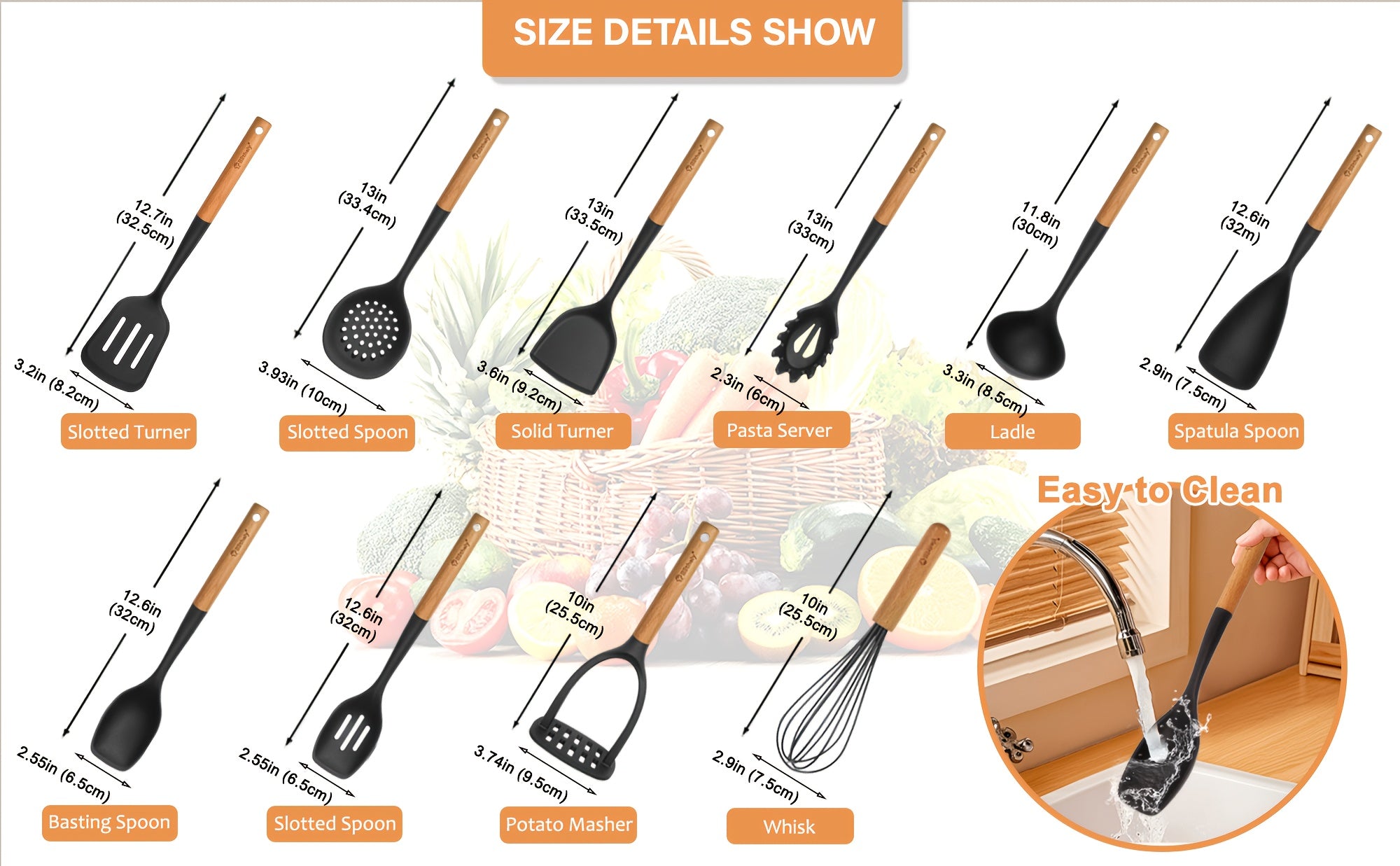 10Pcs Silicone Cooking Utensils Set , Nonstick Kitchen Utensils Set with Wooden Handle, Heat Resistant Spatula Set for Cooking, Heat Resistant Silicone Kitchen Gadgets Tools with Spoons, Spatula Set, Turners