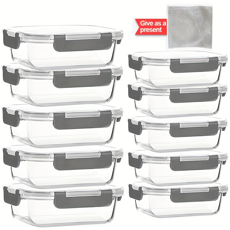 Drinkware – easy-access fridge organization, Set of 10 Glass Containers with Lids for Storage