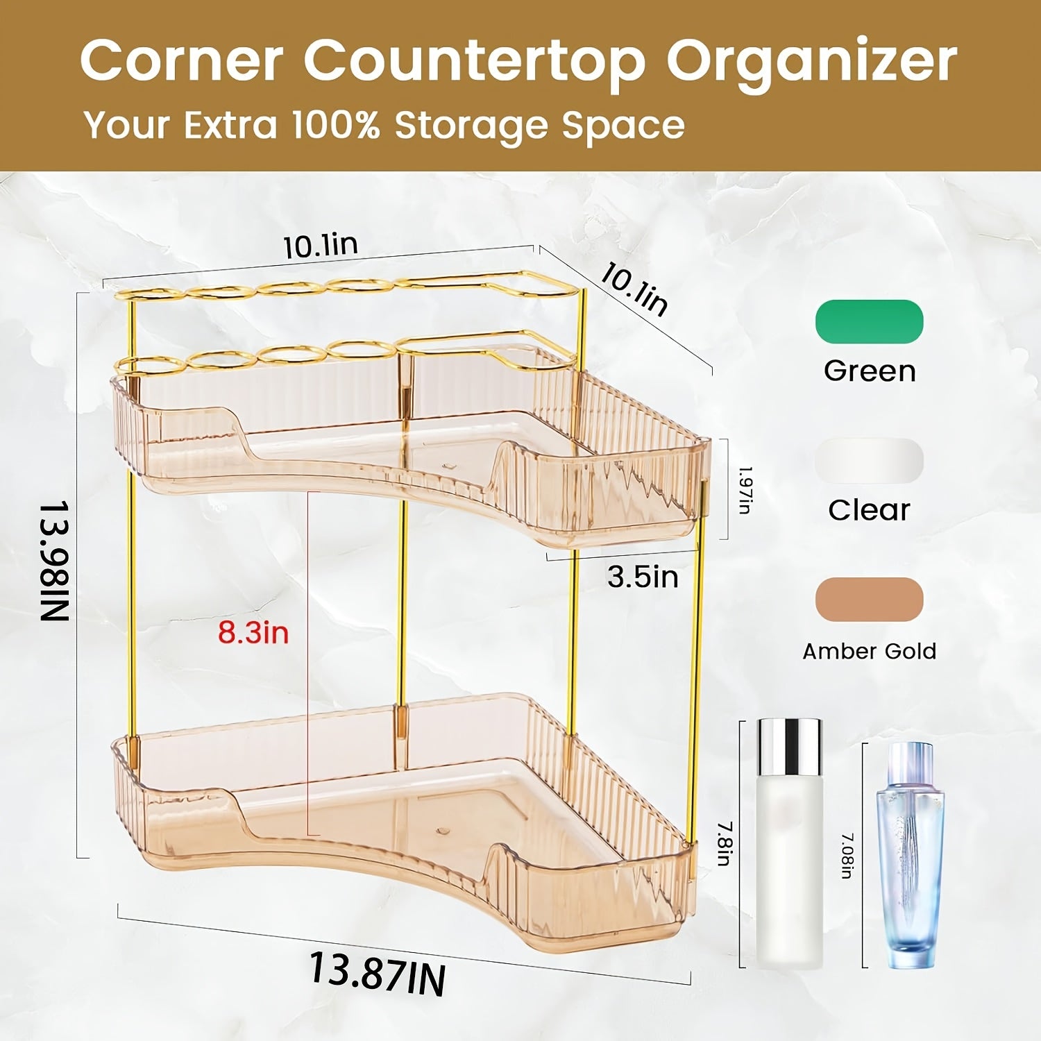 Home Organizer – 2-in-1 Corner Bathroom Counter Organizer - 2-Tier/3-Tier Space-Saving Shelf with B