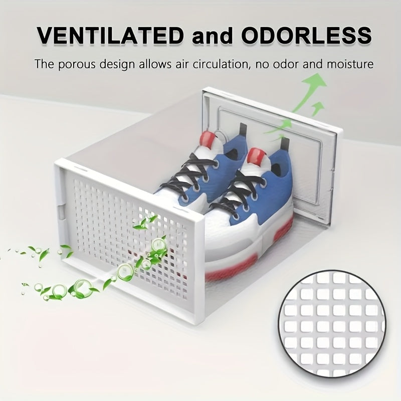 6/12/24pcs Thickened Transparent Shoe Boxes with Lid, Foldable Stackable Free Combination Shoe Rack, Plastic Sneaker Container, Space Saving Storage Organizer for Entryway Bedroom, Home Shoe Box Shoe Racks Shoe Storage Organizer Shelf