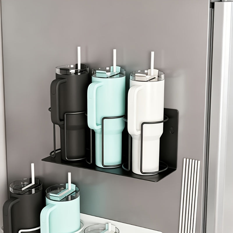 Kitchen Essential – Three-tier Fridge Cup Storage Rack - Suitable For Cups, Glasses And Water Bottles. Space-saving Design With A Strong Magnetic Base, Perfect For Kitchen And Bathroom Stora