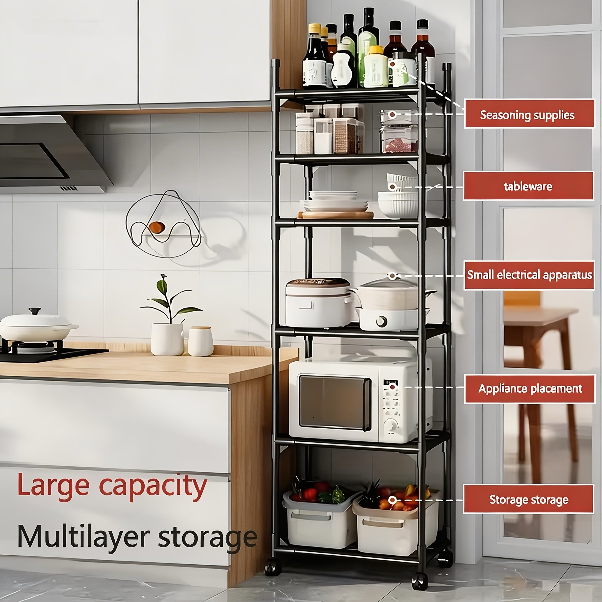 Versatile Adjustable Home Storage Rack – durable multi-purpose storage, 6-Tier Rotating Metal Storage Cart Adjustable Rolling Storage Shelf with Wheels Multifunctional Utility Trolley, designed for American homes, daily convenience and practical gift